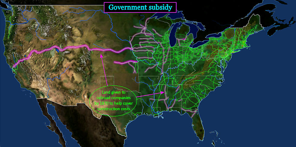 Government railroad land grants, 1870s map